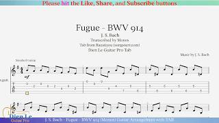 J. S. Bach - Fugue - BWV 914 (Monos) Guitar Arrangement with TAB