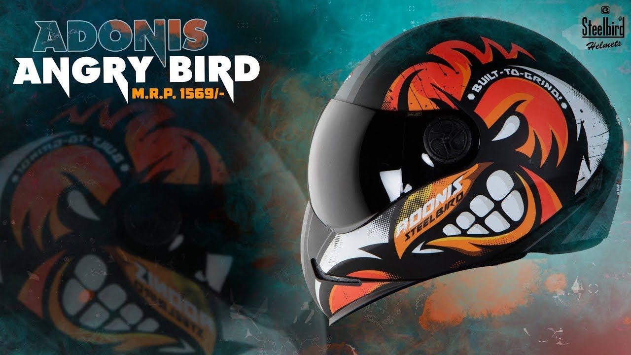 angry birds bike helmet Steelbird 7Wings ISI Certified Full Face Graphic (Medium 580 MM, Matt Black Green with Smoke Visor) Car & Motorbike perfect for your little ones Angry Birds' Formula 1 edition: