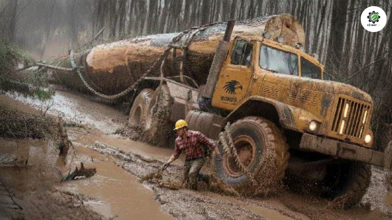 Thót Tim Với Máy Kéo Và Xe Tải Khổng Lồ Trên Địa Hình Nguy Hiểm