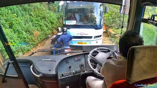 Volvo Buses Got stucked in Hairpin bend Ghat road😱 Driver's struggling hard to move VOLVO B9R's out😪