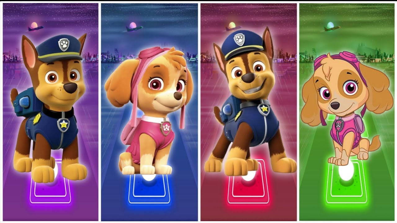 Paw patrol Chase and Skye in Tiles hop EDM rush 