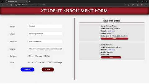 Student Registration Form using HTML CSS and JavaScript
