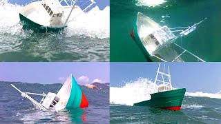 Cardboard ship sinking, fishing boat Andrea Gail caught in a perfect storm and sank