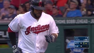 NYY@CLE: Santana scores on a wild pitch by Nova