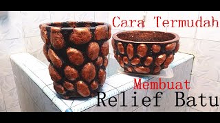 Cara Termudah Membuat Vas Bunga Relief Batu || DIY Craft Cement Idea