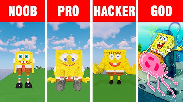Minecraft NOOB vs PRO vs HACKER vs GOD: SPONGEBOB ON THE RUN 2020 BUILD CHALLENGE in Minecraft