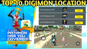 Top 10 Digimon Location in Free Fire | Use 30 Digimon in BR | Free Fire Takeru And Patamon Head