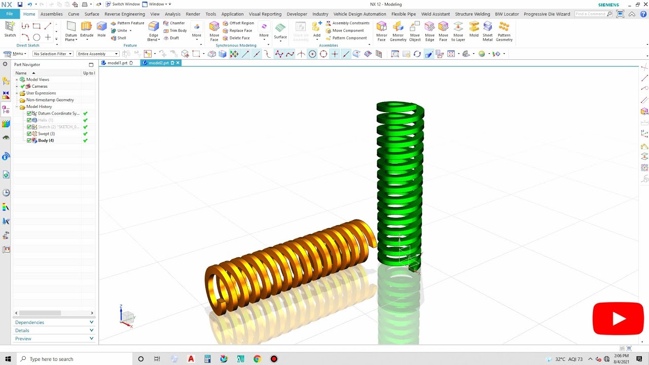 Siemens Nx12 How to make spring - YouTube