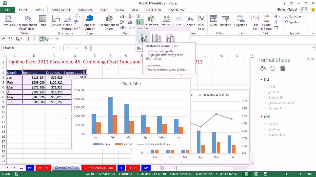 Combo Chart Type Excel Mac