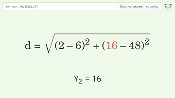 Find the distance between two points p1 (6,48) and p2 (2,16): Step-by-Step Video Solution