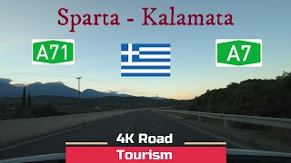 Driving Greece: A71 & A7 Sparta - Kalamata - 4k scenic evening motorway drive through Peloponnese