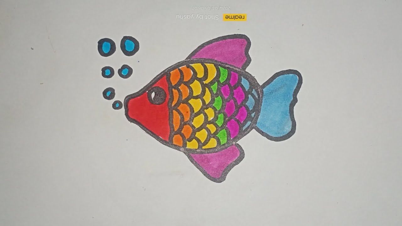 मछली का चित्र आसान तरीका से बनाए | drawing and colouring rainbow fish ...