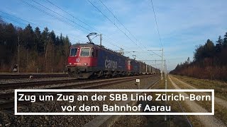 Zug um Zug An der SBB Linie Zürich-Bern vor dem Bahnhof Aarau