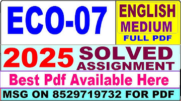 ECO 07 solved assignment 2025 || eco 07 solved assignment 2025 in English || ignou eco07 2025