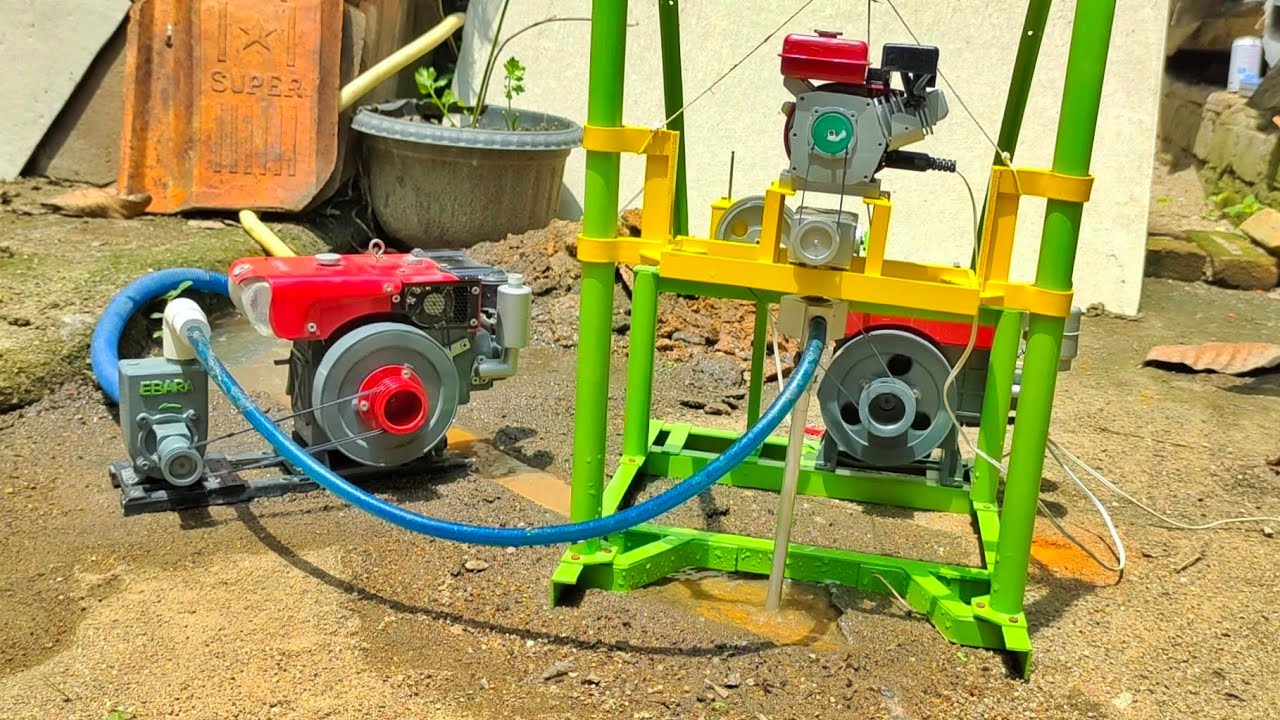 Mini diesel bor sumur dengan diesel pompa air ||well drilling