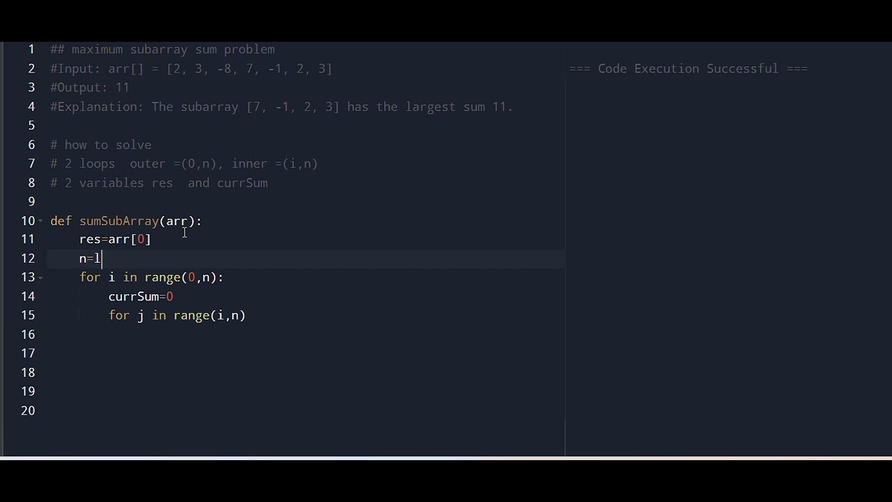 DSA maximum Subarray sum problem Solution Using Python