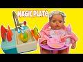 Feeding Baby doll Annabell with magic feeding plate and How I wash my dolls Dishes in Kitchen sink