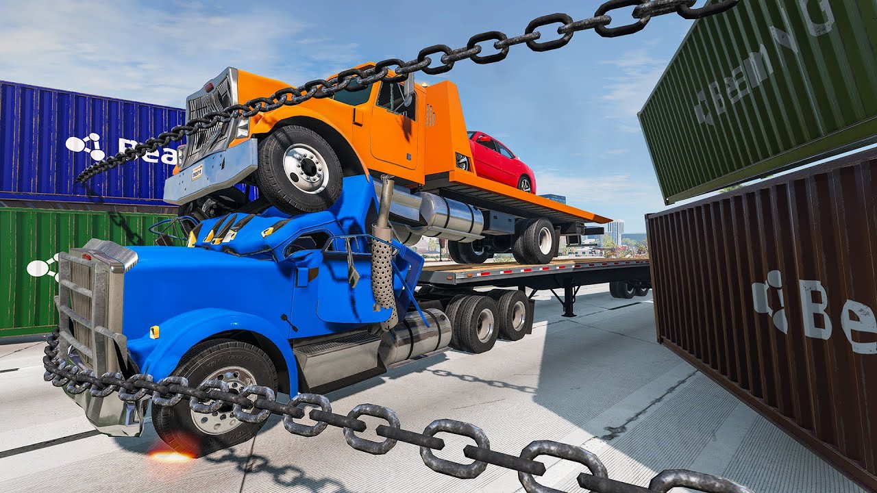 Cars VS Double Chain - BeamNG Drive