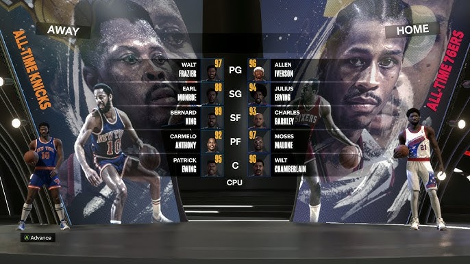 NBA 2K24 - New York Knicks @ Philadelphia 76ers - All Time Teams Playoffs  Game 1 