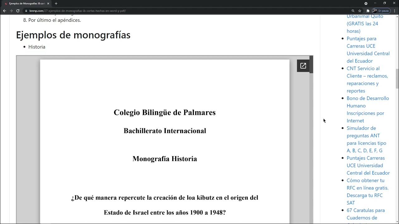 Ejemplos De Monografías Ib Cortas Hechas En Word Y Pdf A