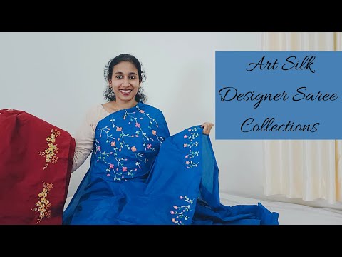 Hand Embroidery Art Silk Sarees | Onam Special Party wear Art Silk Sarees | Budgeted Designer