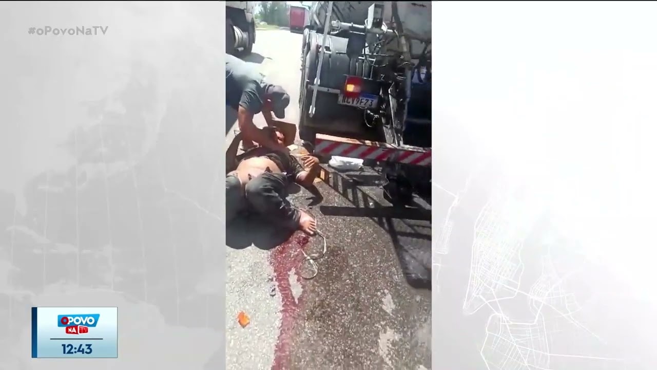 Motociclista bate em caminhão pipa e fica ferido, na BR-101 - O Povo na TV