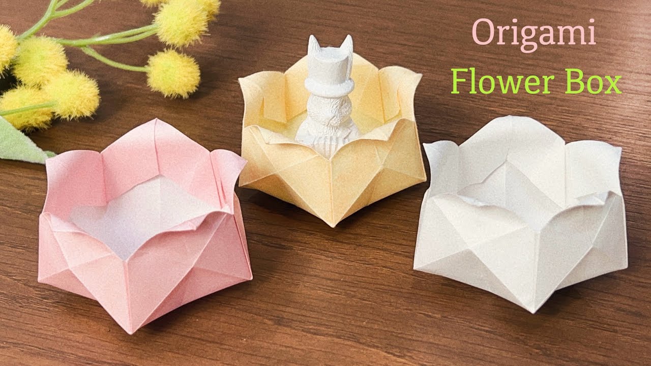 折り紙 １枚で作れる🌸お花の箱を作ってみた!作り方/DIY How to Make a Flower Box. Origami. Paper craft.Gift box.