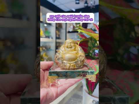 Phật di lặc nhỏ, vàng kim, đế thủy tinh- Bát phước tài lộc E319