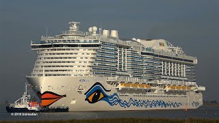 AIDAnova | new record at conveyance giant cruise ship across very small river Ems | 4K-Quality-Video