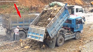 Wow!!! Trucks Delivery Heavy Rock, Dozers Help Pushing To Delete In Filling Up Process!!!