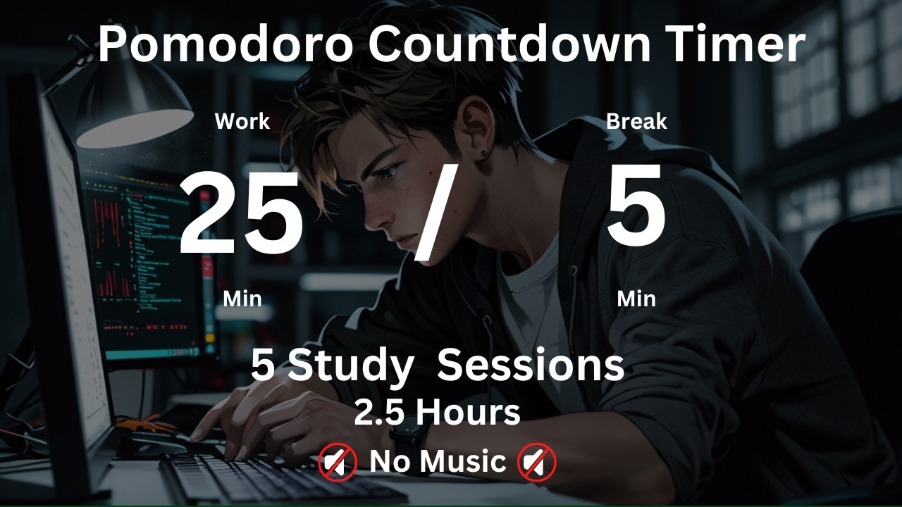 25 / 5 Study with Me - Pomodoro Timer - 2.5 hours study || No music and ...