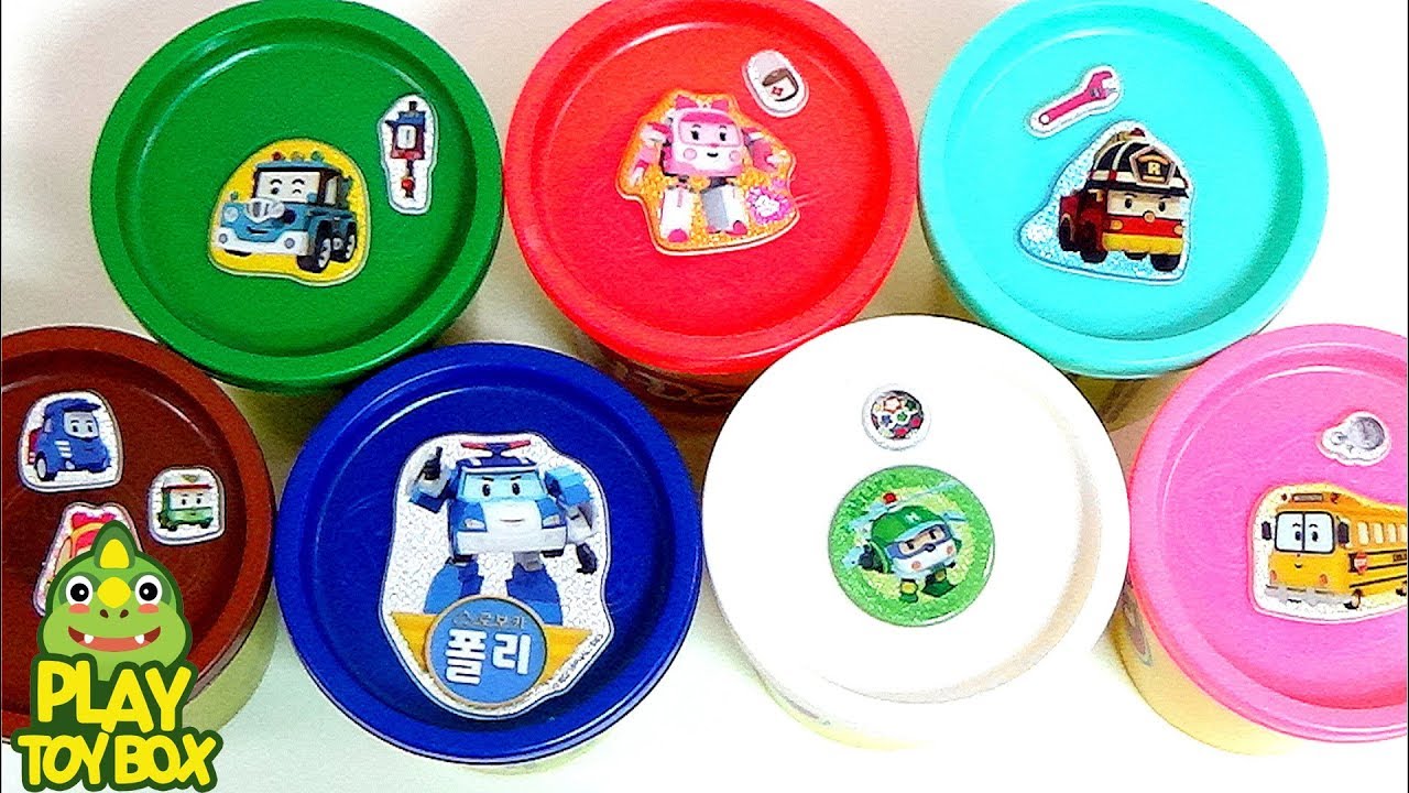 Играть DOH Глина POLI Неожиданные Яичные игрушки Объединить Learn Colors Slime [английский]