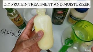 DIY Protein Treatment and DIY Moisturizer Application on Relaxed Hair | VickyJ