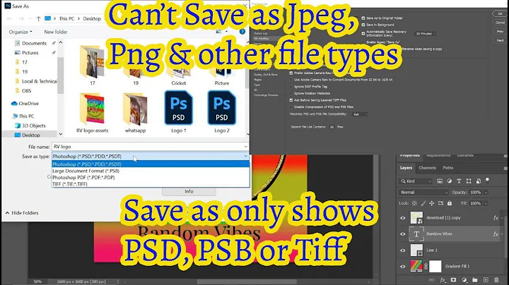 How To Fix Photoshop Save As problem only showing PSD, PSB or Tiff || Can’t Save as JPEG, PNG.