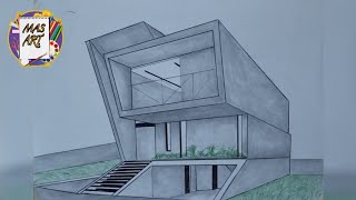 How to draw a House in 1-point Perspective step by step || كيف ترسم منزل 😱😱 خطوة بخطوة