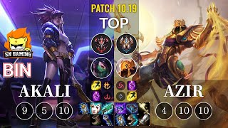 SN Bin Akali vs Azir Top - KR Patch 10.19