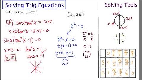 Mathcamp321 - Trig: Solving Equations p. 452 #s 52, 54, 56