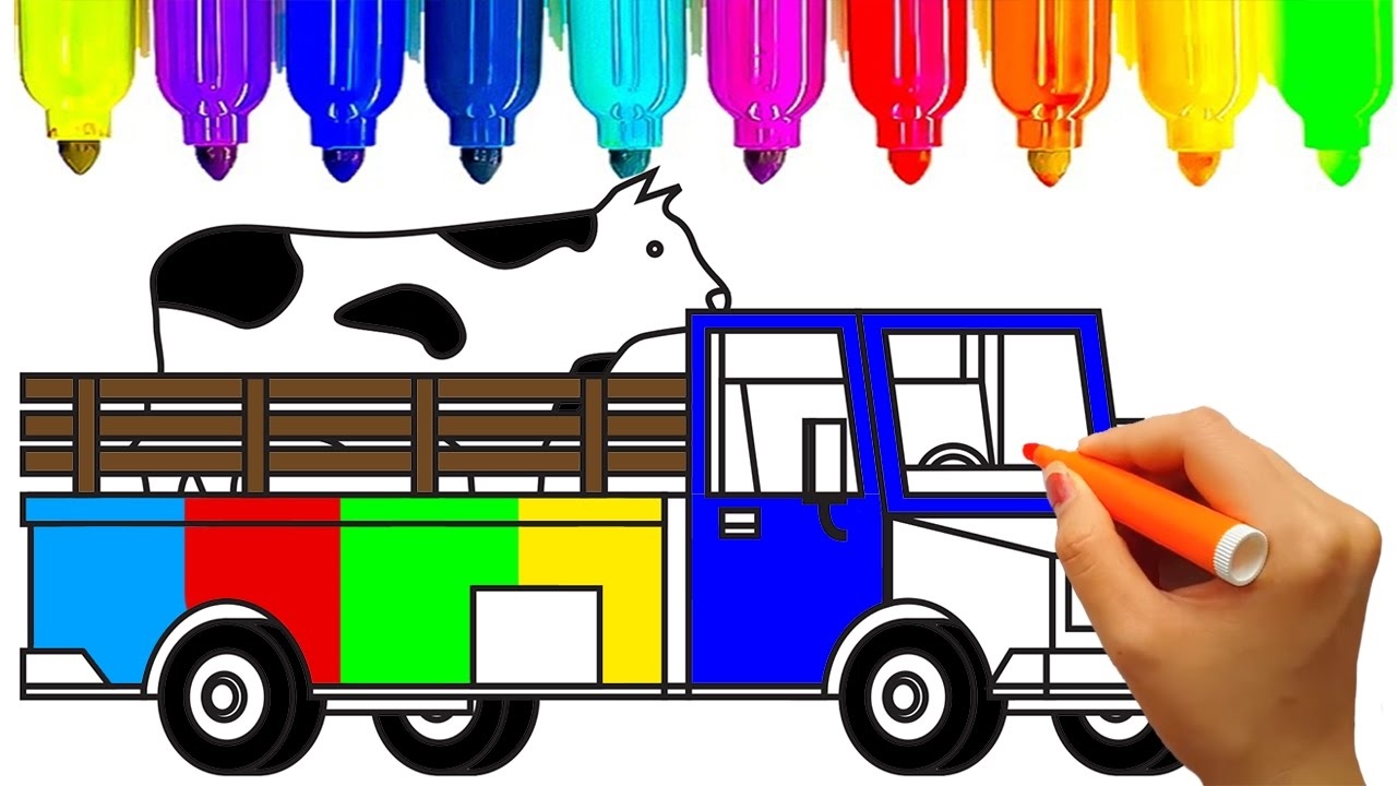 Learn colors for kids with farm truck coloring pages | Fun coloring ...