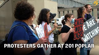 Protestors speak against poor jail conditions in 201 Poplar Profile