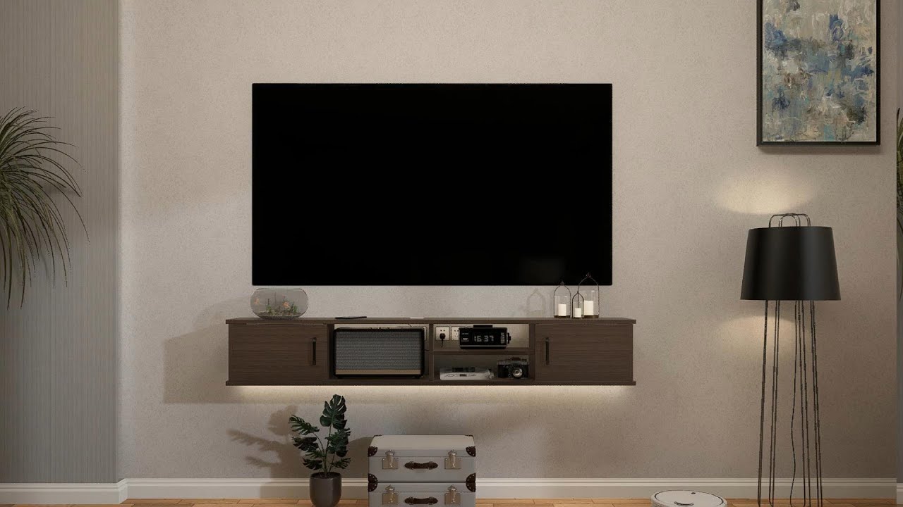 Walnut Wall-Mounted TV Cabinet | Floating TV Stand with Storage & Wire Management