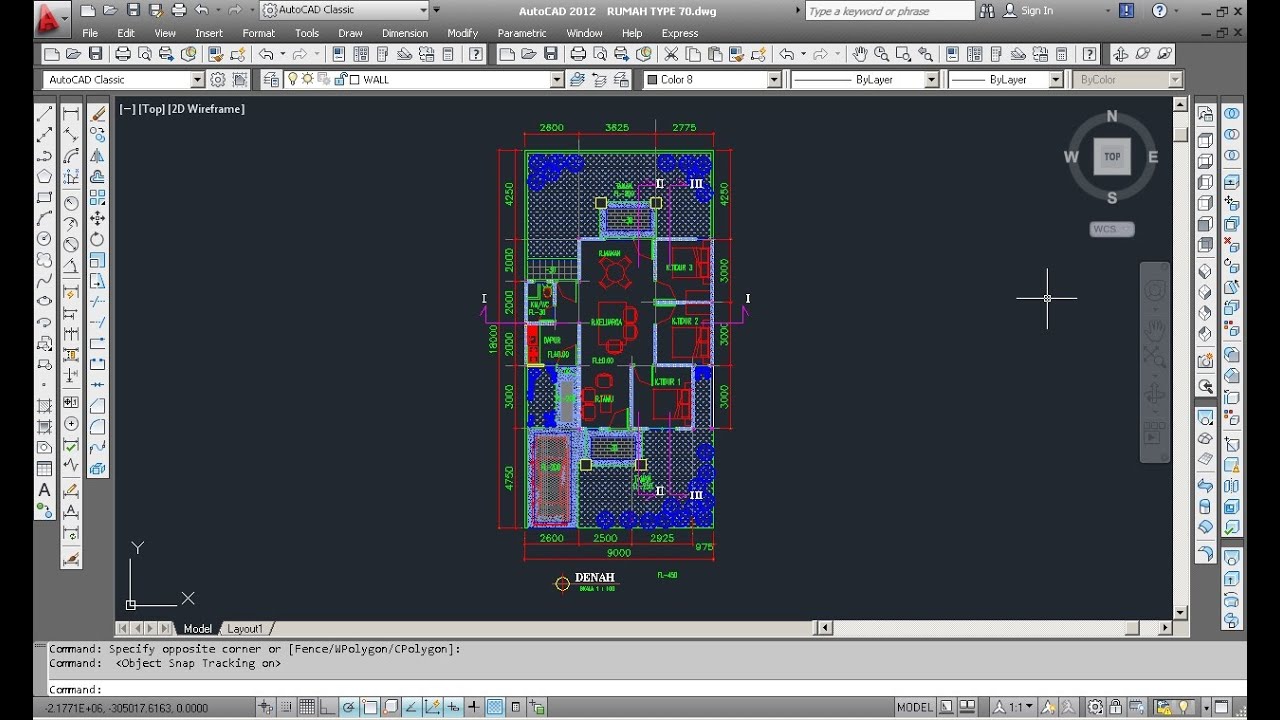 BELAJAR AUTOCAD Membuat Denah Rumah Minimalis TYPE 70 Membuat