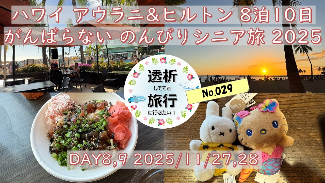 【029】20251120 DAY8,9 ハワイ 8泊10日 ザ グランド アイランダ TROPICS BAR &GRILL  ALOHA BOWLS AND TEA LITTLE FISH POKE