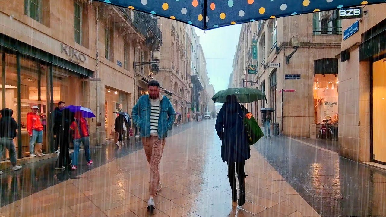Short but Very intense HEAVY RAIN WALK | Nov 2022|Bordeaux 4k France| ASMR Rain sounds for sleeping
