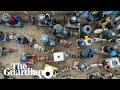 Gaza: drone footage shows people lining up at water station