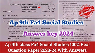 9th class social Fa4 💯real question paper 2024|Ap 9th Fa4 social studies question paper 2024 Answer
