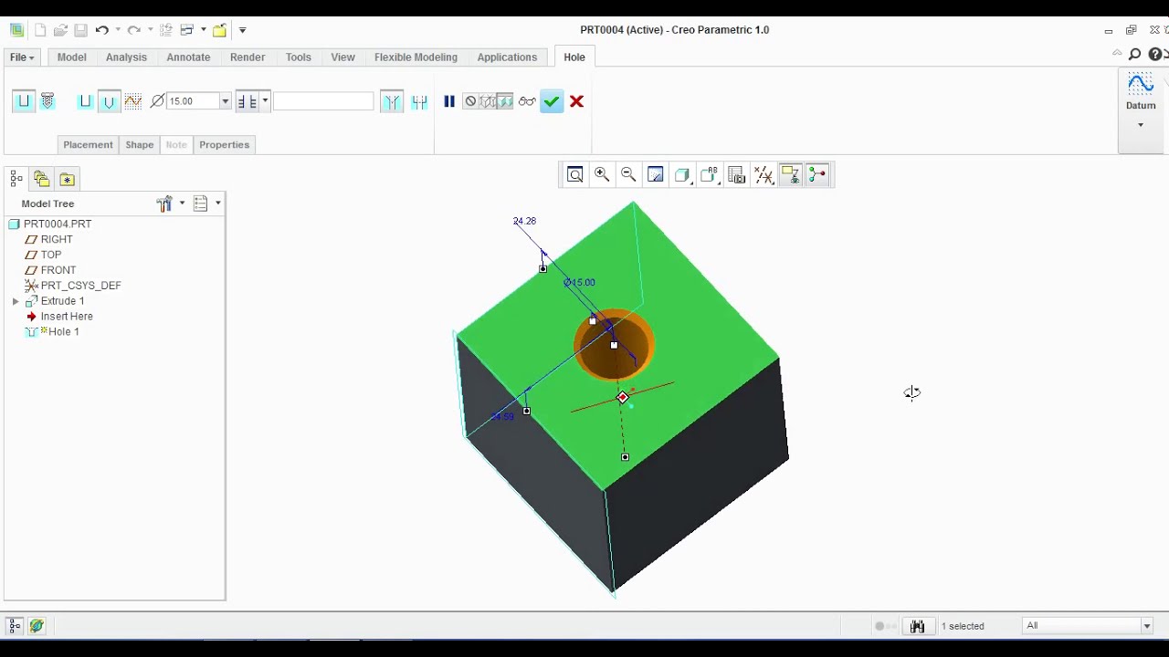 Creo Tutorial Hole Round and Chamfer YouTube