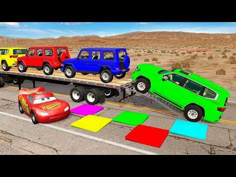 Flatbed Truck Mcqueen | Transportation with Truck- Pothole vs Car # - BeamNG.Drive