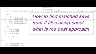 @vitechtalks   Mainframes || Interview Question - How to get matched key from 2 files - Class 11