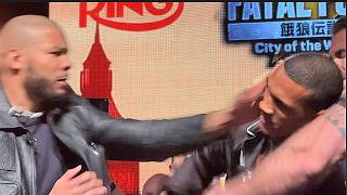 Eubank Jr SLAPS Conor Benn with EGG as BRAWL breaks out during face off at Eubank Benn Presser