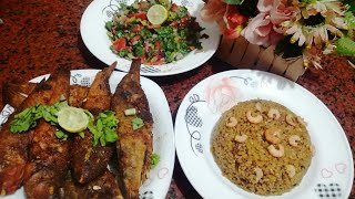 طريقة عمل سمك الصافي المقلي مع رز الصياديه مع سلطه خضراء #Fried #Fish